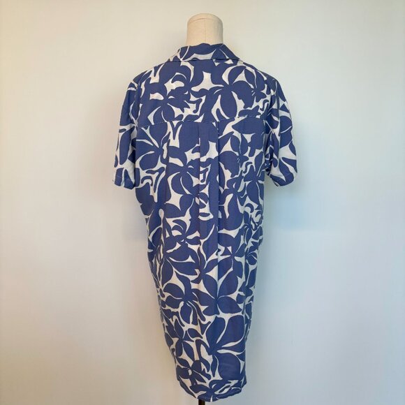 Khush Blue and White Patterned Short Sleeve Button Down Dress - Picture 3 of 3